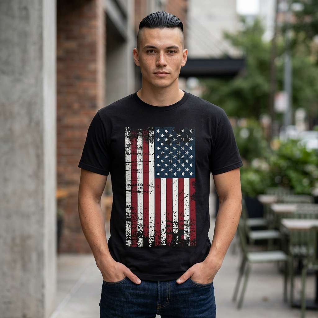 Distressed American Flag T-Shirt — Vintage USA Patriotic Tee